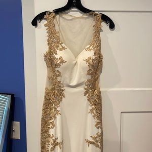 Off white/gold prom dress. Worn once. Size 2